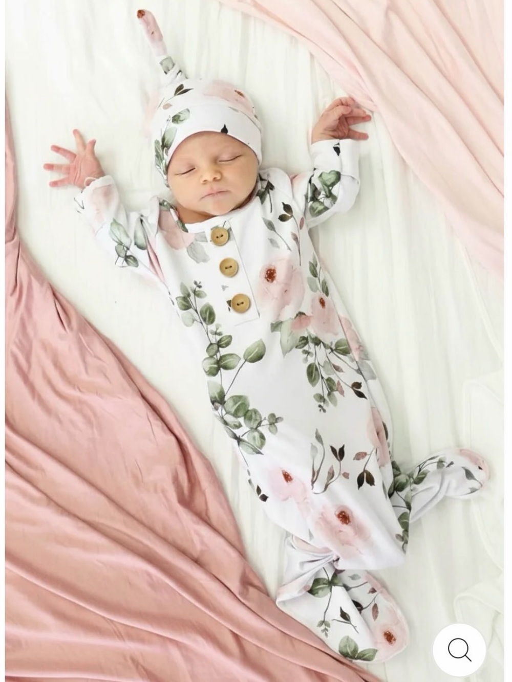 Caden Lane Newborn Baby Knot Gown & Hat with Blanket-Millie's Dusty Rose Garden